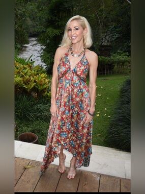 Bali Red & Blue Halter Asymmetrical Maxi Dress